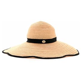 Chanel Camellia Wide-Brim Straw Hat Black Straw