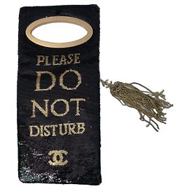 Chanel "Please Do Not Disturb" Gold Sequin Clutch Black Golden