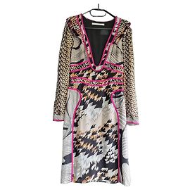 Diane Von Furstenberg Vestido largo estampado Castaño Negro Rosa Blanco Multicolor Beige