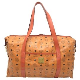 Mala Boston MCM Castanha de Couro e PVC Marrom