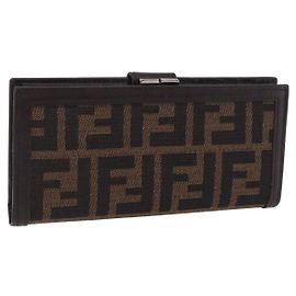 Portafoglio lungo FENDI Zucca Canvas Nero Marrone Auth 203453V Marrone Nero