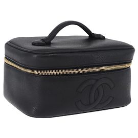 CHANEL Vanity Handtasche Kaviarleder Schwarz Gold CC Auth 203153V Schwarz Golden