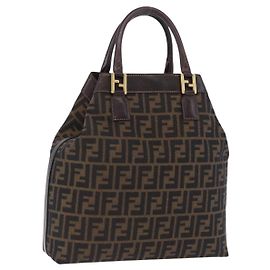 Bolsa de mão FENDI Zucca Canvas Marrom Tom Dourado Auth ka6152 Marrom Outro