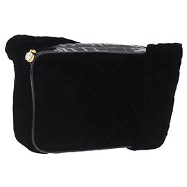 Bolsa de Ombro CHANEL Matelasse Veludo Preto Ouro CC Auth bs36831A Preto Dourado