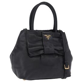 Borsa a mano PRADA Ribbon in pelle nera e oro Auth 202973V Nero D'oro