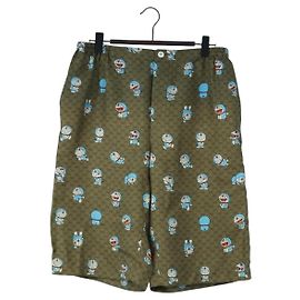 GUCCI x Doraemon Short Pants Silk "44" Brown Blue Auth 167559SAM Braun Blau