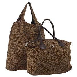 Bottega Veneta BOTTEGAVENETA Hand Bag Nylon 2 Set Brown Silver Auth 196566 Brown Silvery
