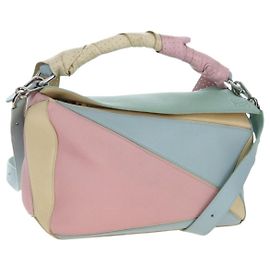Sac à main LOEWE Puzzle Bag en cuir noir argent Auth 200783SM Noir Argenté
