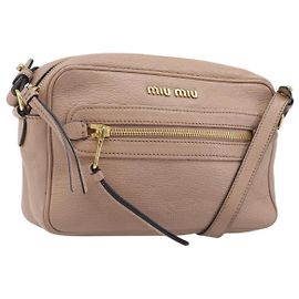 Bolsa de Ombro Miu Miu em Couro Bege e Dourado Autêntica 202924A Bege Dourado