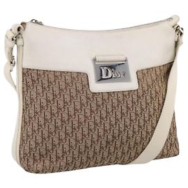 Bolsa de Ombro Christian Dior Trotter Canvas Bege Silver Auth ka6062A Prata Bege