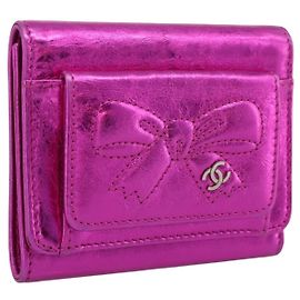 Portefeuille CHANEL Cuir Rose Argent CC Auth 203048V Argenté Rose
