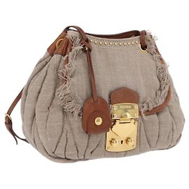 Borsa a tracolla Miu Miu Matelassé con catena in tela beige e oro Auth 202216V Beige D'oro
