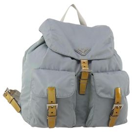 PRADA Rucksack Nylon Grau Silber Auth 197693 Braun Silber