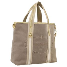 Bolso de mano PRADA Jacquard Beige Gold Auth 202467 Beige Dorado