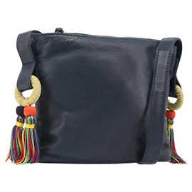 LOEWE Flamenco Shoulder Bag Leather Black Auth 202986A Black
