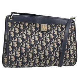 Borsa a tracolla Christian Dior Trotter Canvas Navy Gold Auth 203402 D'oro Blu navy