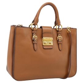 Miu Miu Hand Bag Leather 2way Brown Gold Auth 202932V Brown Golden