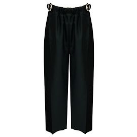 Calças wide leg Loewe em lã e seda com cinto, pretas Preto