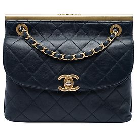 Bolsa Tiracolo Chanel CC Bicolor em Bezerro Matelassê com Aba Dupla Face Azul Azul