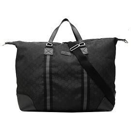 Saco Duffle Gucci XL GG em nylon preto com banda Web Preto