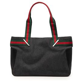 Bolso Tote Gucci de denim negro con banda Web Negro