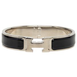 Hermès Clic H Armband PM schmal aus Emaille in Schwarz Schwarz
