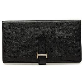 Black Hermès Epsom Bearn Soufflet Wallet Long Wallets Black