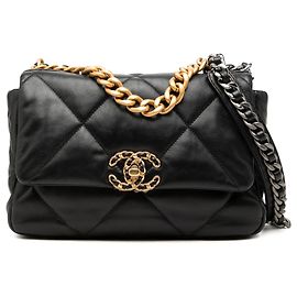 Black Chanel Medium Lambskin 19 Flap Satchel Black