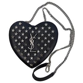 Autre Marque Borsa Saint Laurent in pelle nera a forma di cuore con stelle Nero
