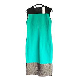Diane Von Furstenberg Vestido midi bicolor Negro Dorado Verde