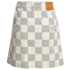 Mini-jupe en denim de coton jacquard Damier Azur LOUIS VUITTON FR 40 NWT Blanc Damier ebène