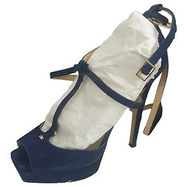 Elisabetta Franchi Blue Suede Platform Heeled Sandals Blue