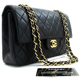 Bolsa de Ombro com Corrente CHANEL Classic Double Flap 10" em pele de cordeiro preta Preto