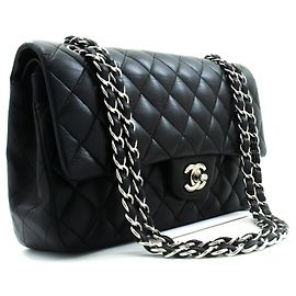 Bolsa de Ombro com Corrente CHANEL Classic Double Flap 10" em pele de cordeiro preta Preto