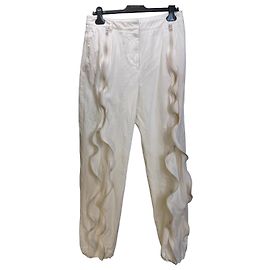 Stella Mc Cartney Pantaloni in cotone crema con volant e zip Stella McCartney Crudo
