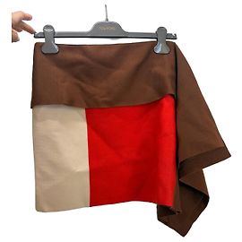 Fendi Colorblock Wool Skirt Brown White Red