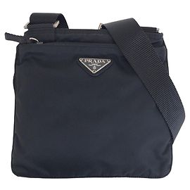 Bolso de hombro Prada Tessuto con logotipo triangular Negro