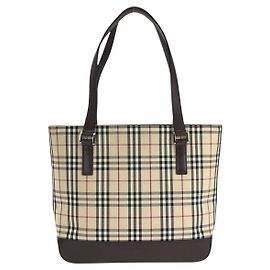 Bolso Tote Burberry Check Canvas Leather Castaño Beige