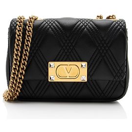 Valentino Garavani Valentino Leather Rockstud Quiltie 67 Small Shoulder Bag Black