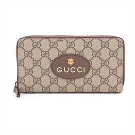 Carteira Longa de Couro Gucci GG Supreme Tiger Head Marrom