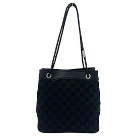 Gucci GG Logo Pattern Canvas Leder Semi-Schultertasche Schwarz