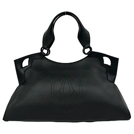 Sac à main en cuir Cartier Marcello avec logo perforé Noir