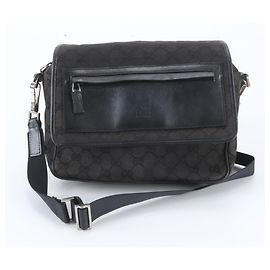 Gucci GG Canvas Leather Shoulder Bag Brown Black
