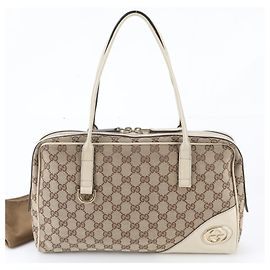 Saco Tote Gucci GG Canvas New Brit em couro Marrom