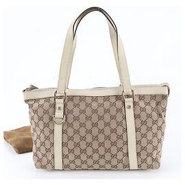 Saco Tote Gucci GG Canvas Abbey em couro Bege