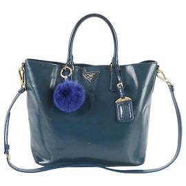 Bolsa de ombro/Sacola Prada em couro Saffiano com logo triangular Azul Verde