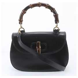 Borsa a tracolla 2-Way in pelle e bambù Gucci Nero