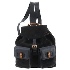 Gucci Old Bamboo Leather Backpack Black