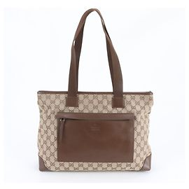 Saco Tote Gucci em lona GG e couro Marrom