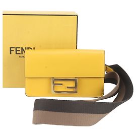 Fendi Flat Baguette Mini 8BS039 Borsa a tracolla 2-Way in pelle Giallo